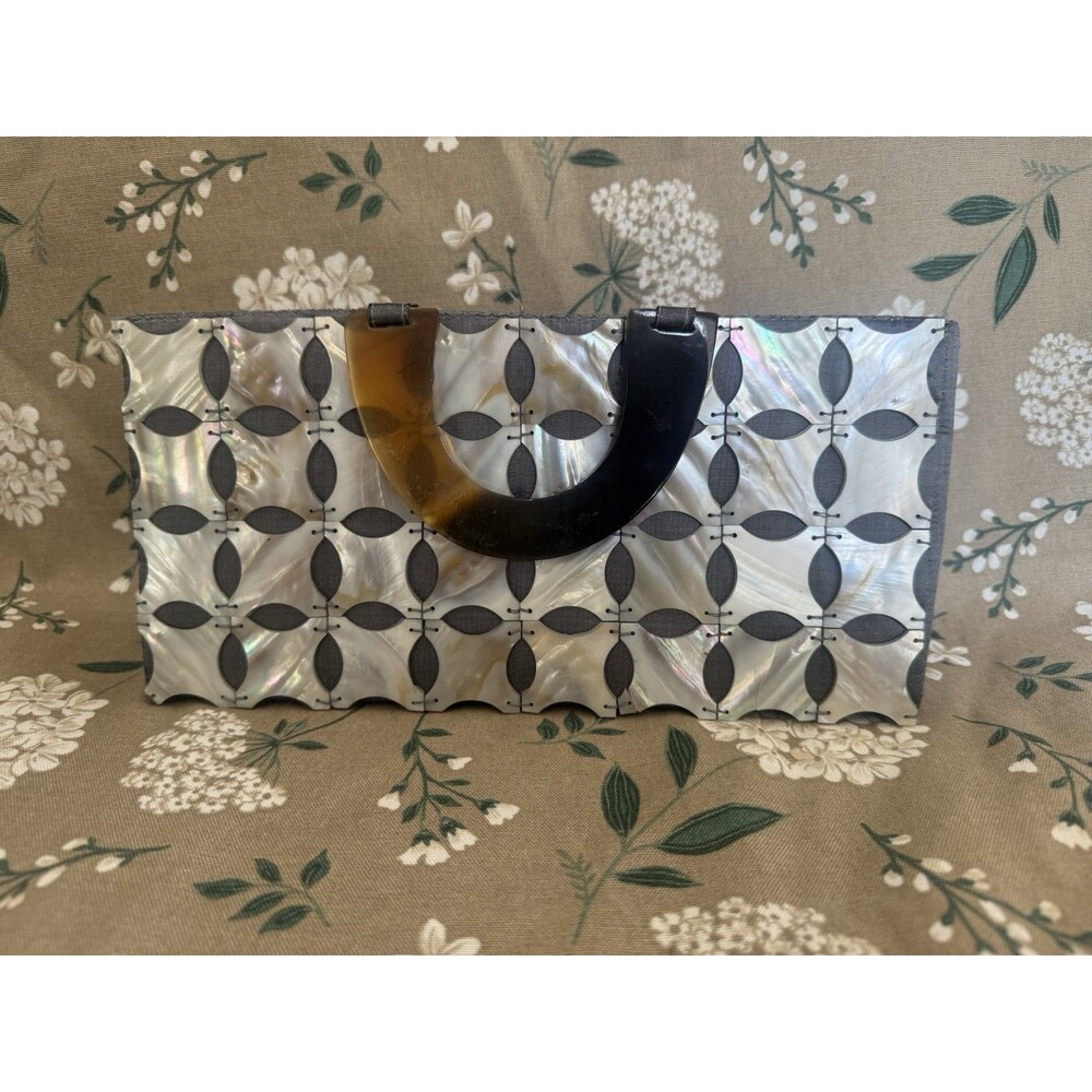 Handbag Shiraleah Mother Of Pearl Stitched Silk Lined Evening Purse Vintage READ